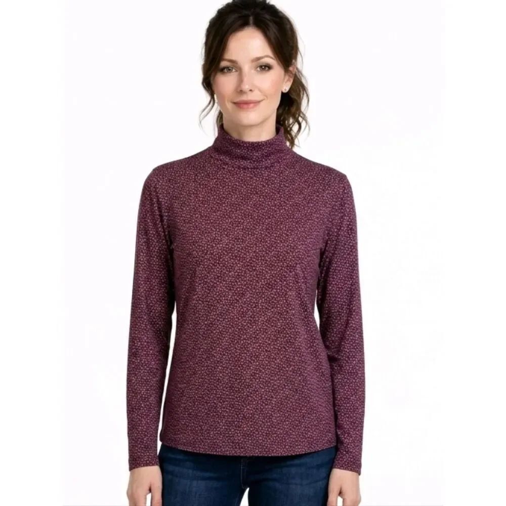 L.L. Bean Plum Abstract Long Sleeve Turtleneck Top  Size L P
